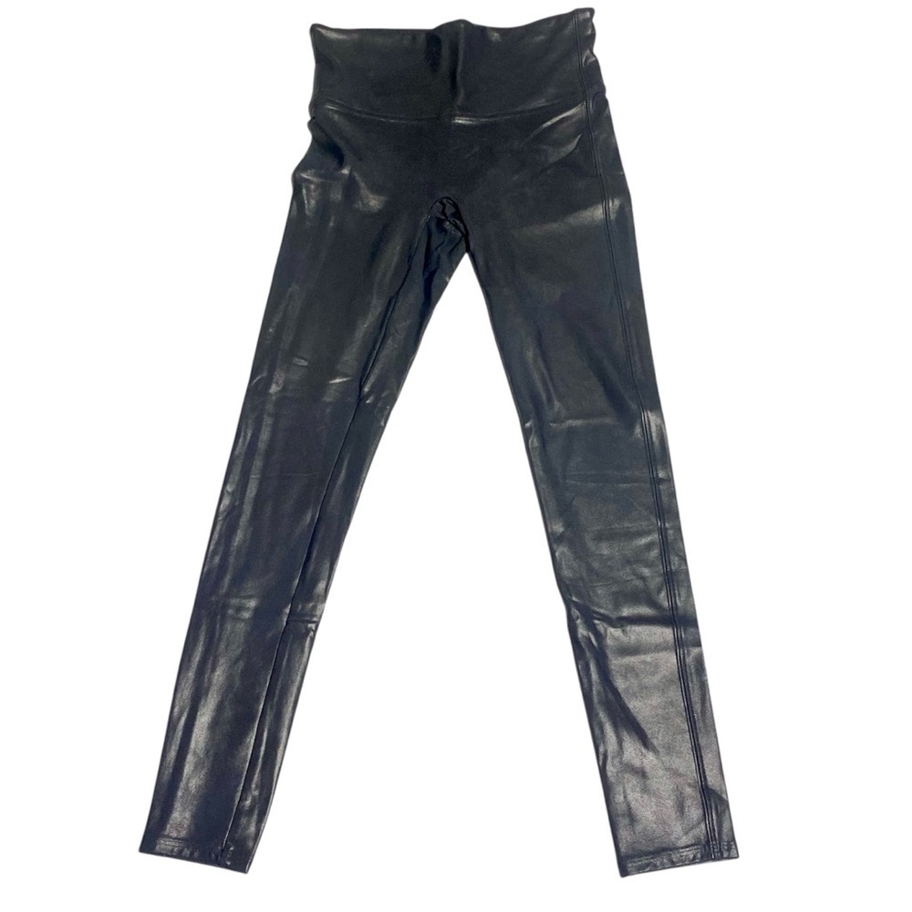 Spanx Faux Leather Shiny Leggings Women’s M Black Slimming Hi Rise 80s Shapewear